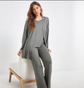 Open Front Cardigan, Top, and Wide-Leg Pant Three-piece Women's Outfit 148508