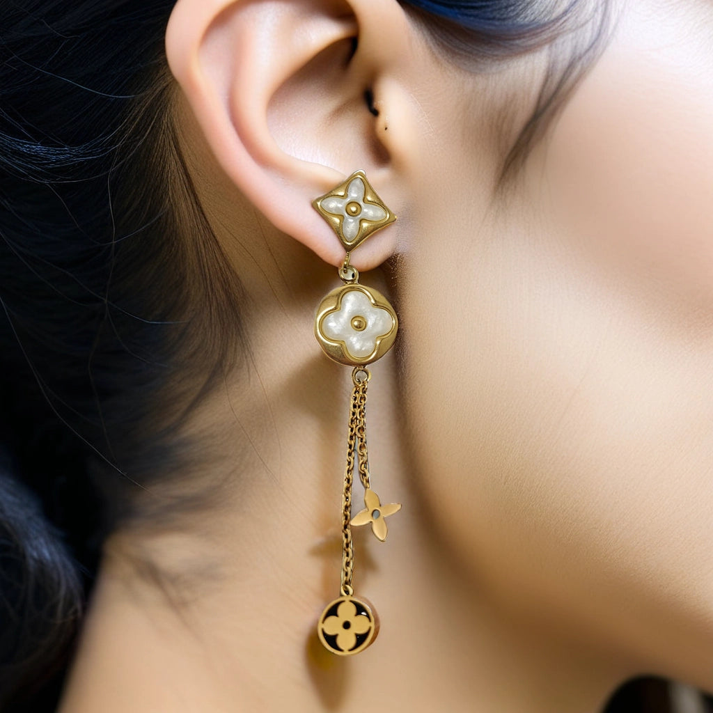 Dangling Floral Pearl Stud Earrings SE57 Dangling Floral Pearl Stud Earrings SE57