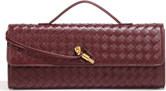 Woven Leather Clutch Top Handle Long Shoulder Bag B1893 Woven Leather Clutch Top Handle Long Shoulder Bag B1893