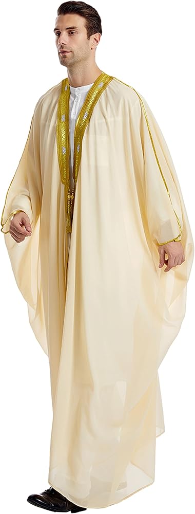 GladThink Muslim Arab Men's Chiffon Outerwear Thobe Thobe Thawb Caftan Dishdasha B300666 GladThink Muslim Arab Men's Chiffon Outerwear Thobe Thobe Thawb Caftan Dishdasha B300666