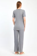 Women's Seasonal Short Sleeve Thin Fabric Gray Corded Suit   S374188 - TUZZUT Qatar Online Shopping