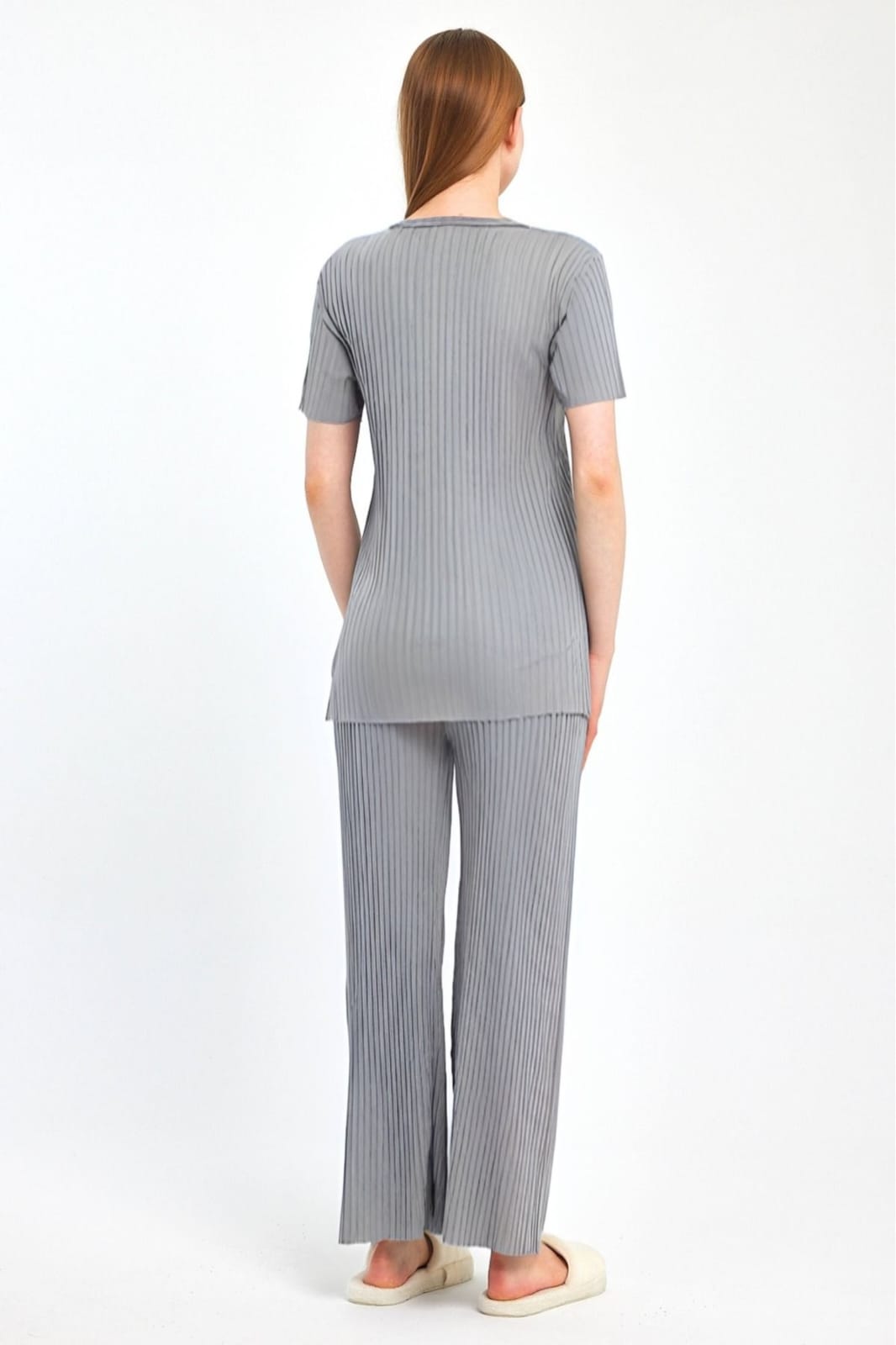Women's Seasonal Short Sleeve Thin Fabric Gray Corded Suit S374188 Women's Seasonal Short Sleeve Thin Fabric Gray Corded Suit S374188