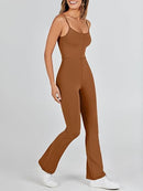 Flare Jumpsuits for Women One Piece Sleeveless Spaghetti Straps Sexy Bodycon Casual Unitard Rompers Playsuit     B207360 - TUZZUT Qatar Online Shopping