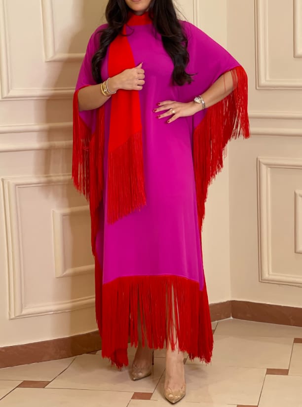 Magenta Mrs. Ross Fringed Crepe Kaftan s 070465279 Magenta Mrs. Ross Fringed Crepe Kaftan s 070465279