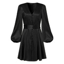 Celmia Women Long Sleeve Mini Dress Silk Satin Party Elegant Casual Pleated A Line Dress S3170740 - Tuzzut.com Qatar Online Shopping