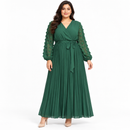 Women’s Green Pleated Maxi Dress with Textured Sleeves MXD31966 - XL