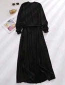 Plus Size Casual Solid Color Long Sleeve Knit Patchwork Pleated Dress B371031
