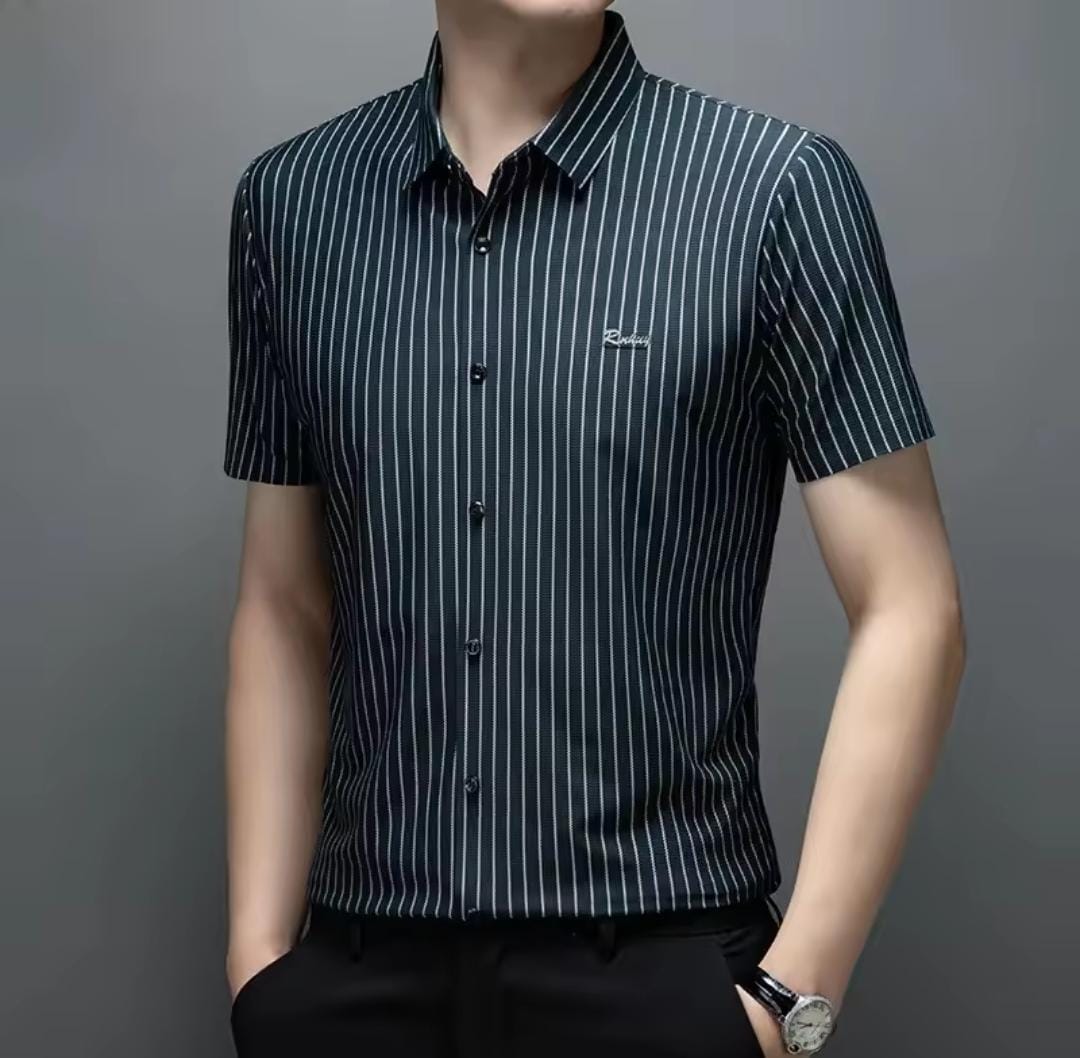 Men's Short Sleeve High Elasticity Stripe Anti-Wrinkle Casual Shirt S1599893 Men's Short Sleeve High Elasticity Stripe Anti-Wrinkle Casual Shirt S1599893