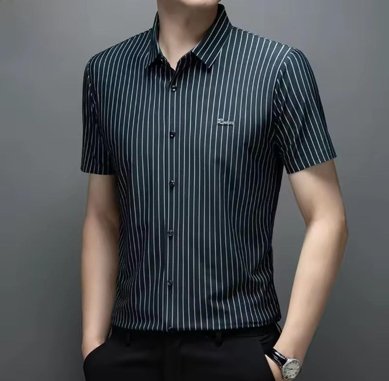 Men's Short Sleeve High Elasticity Stripe Anti-Wrinkle Casual Shirt    S1599893 - TUZZUT Qatar Online Shopping