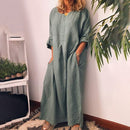 Women's Cotton Linen Dress with Pocket Loose Dress Kaftan Dress Long Sleeve Summer Maxi Casual Sundress   B75973 - TUZZUT Qatar Online Shopping