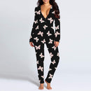 Womens Butt Flap Pajamas Long Sleeve One Piece Jumpsuit Valentine's Day Sexy Deep V Neck Butterfly Rompers S3146145 - Tuzzut.com Qatar Online Shopping