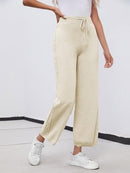 Famulily Womens Cute Side Cable Knit Sweater Pants Wide Leg High Rise Trousers Elastic Waist Pants with Drawstring    X339745 - TUZZUT Qatar Online Shopping
