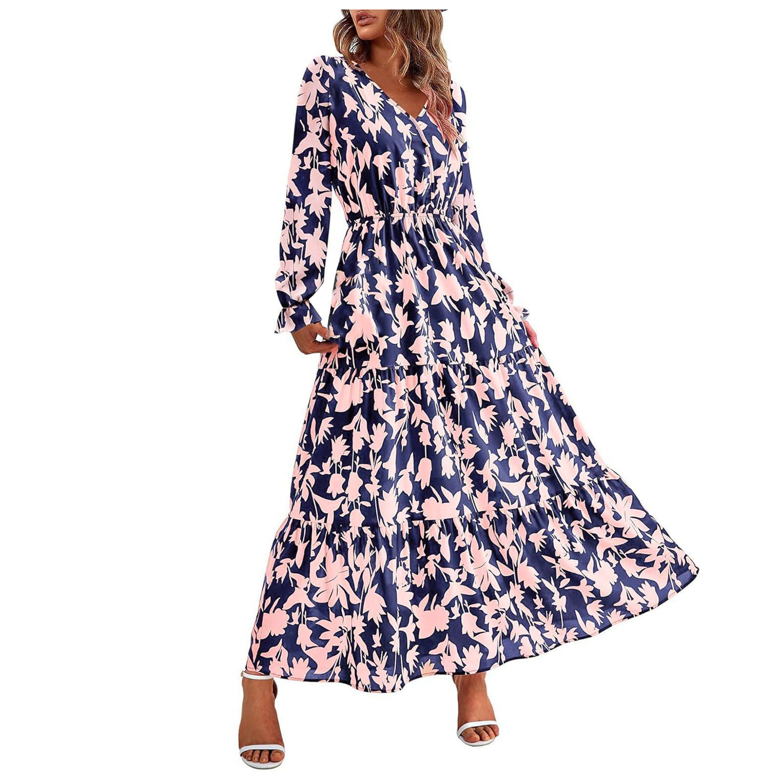 Casual Long Sleeve V Neck Maxi Dress MD6565 Casual Long Sleeve V Neck Maxi Dress MD6565
