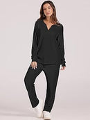 Women's Waffle Pajama Set Long Sleeve Long Pants Soft Pajamas with Pockets   S4396939 - TUZZUT Qatar Online Shopping