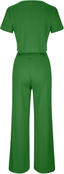 Women's 2 Piece Business Casual Outfits Solid Color Pants Sets Short Sleeve Crop Top and Wide Leg Dress Pants   B306776 - TUZZUT Qatar Online Shopping