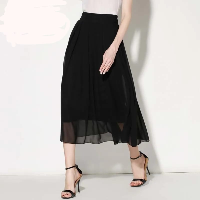 Woman Long Pleated Chiffon Skirt Solid Black High Waist Elastic Chiffon Skirt Office Elegant Maxi Elegant Pleated Skirt S4285767 - Tuzzut.com Qatar Online Shopping