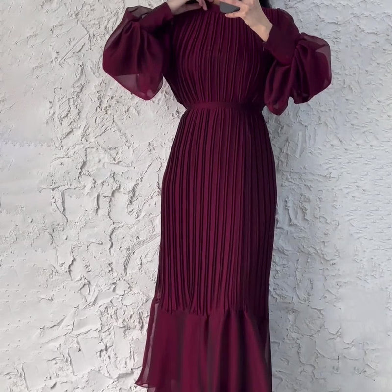 Women's Long Sleeve Solid Color Modest Fashion Dress   502008
