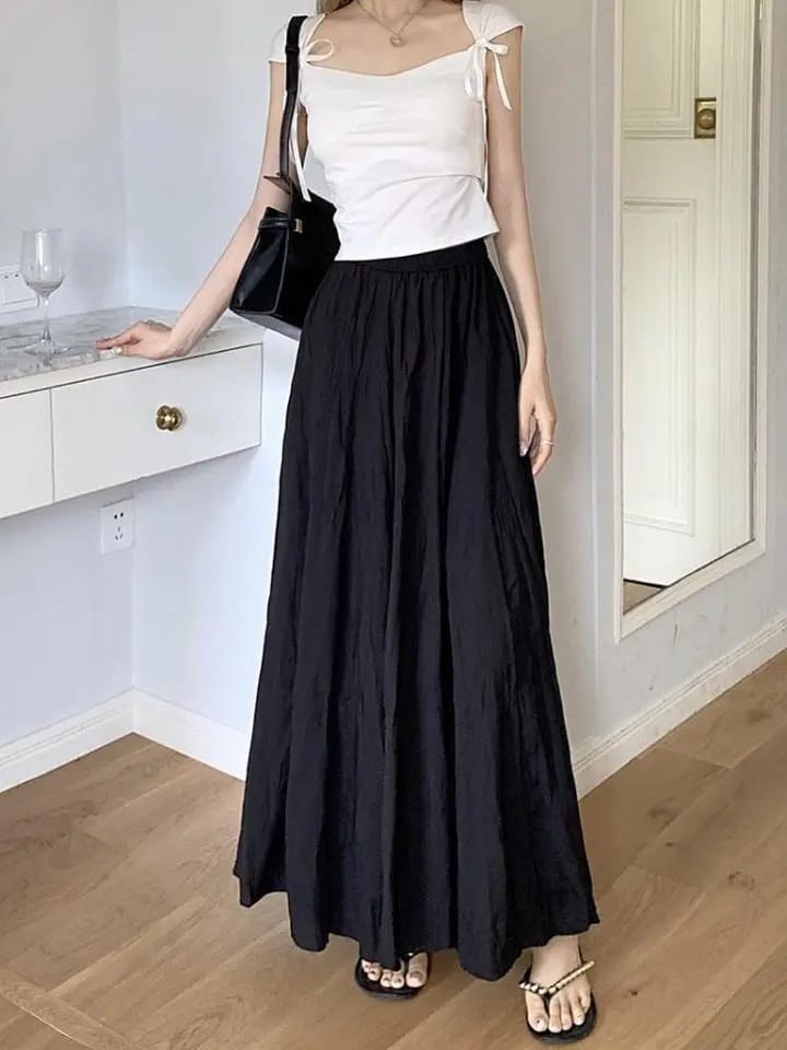 Summer Maxi Skirt Womens Casual Elastic High Waist Pleated A-line Skirts Streetwear Elegant Classic Skirt Female Clothing 3XL S4566503 - Tuzzut.com Qatar Online Shopping