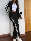 Women's Side-Stripe Decorated Long Sleeve Blazer and Pants Two-Piece Suit Set 179611 - TUZZUT Qatar Online Shopping