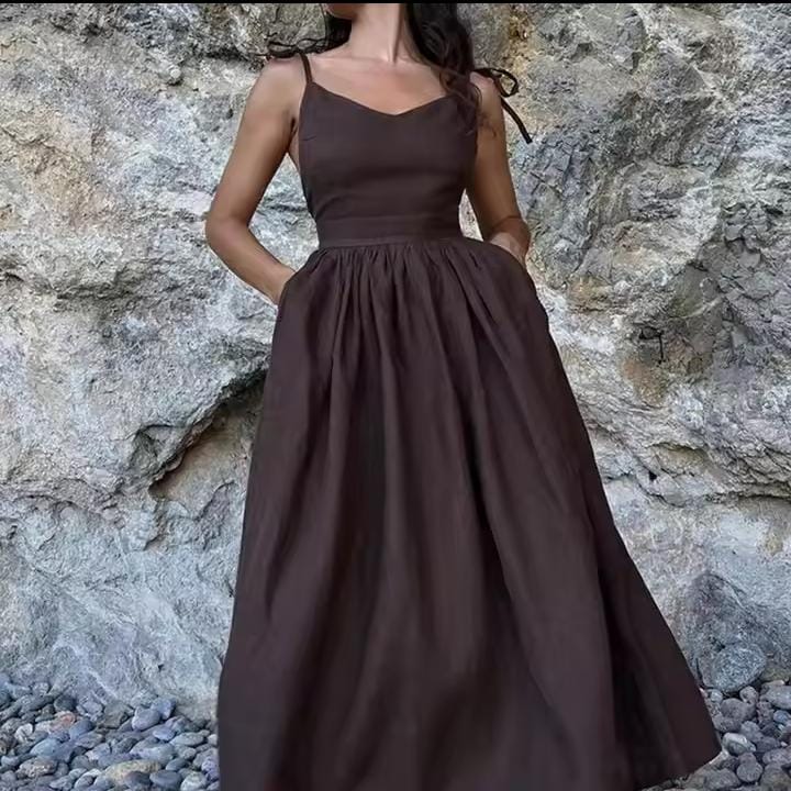 Women's Spaghetti Strap V Neck Backless Midi Dress Pleated Sleeveless High Waist Holiday Beach Summer Dress S5117818 Women's Spaghetti Strap V Neck Backless Midi Dress Pleated Sleeveless High Waist Holiday Beach Summer Dress S5117818