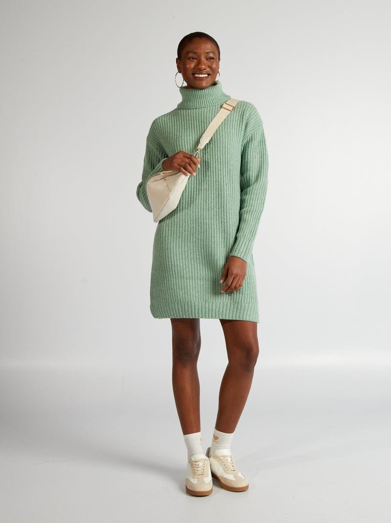 Women's Winter Loose O-Neck Elegant Drop Shoulder Sleeve Side Slit Pullover Sweater S468399 Women's Winter Loose O-Neck Elegant Drop Shoulder Sleeve Side Slit Pullover Sweater S468399