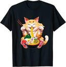 Kawaii Cat Eating Ramen Noodles Japanese Food Anime Cat T-Shirt   S286499 - TUZZUT Qatar Online Shopping