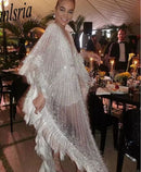 Illusion Tassel Sequins Dubai Evening Dress Glitter Beading Crystal Formal Party Gown  070397 - TUZZUT Qatar Online Shopping