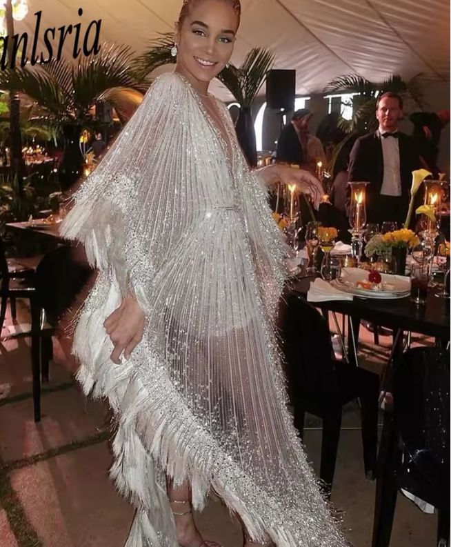 Illusion Tassel Sequins Dubai Evening Dress Glitter Beading Crystal Formal Party Gown 070397 Illusion Tassel Sequins Dubai Evening Dress Glitter Beading Crystal Formal Party Gown 070397