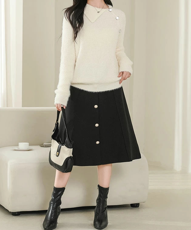 Asymmetrical Collared Shaggy Knit Pullover 62267 Asymmetrical Collared Shaggy Knit Pullover 62267