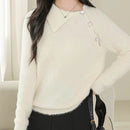 Asymmetrical Collared Shaggy Knit Pullover 62267 - TUZZUT Qatar Online Shopping