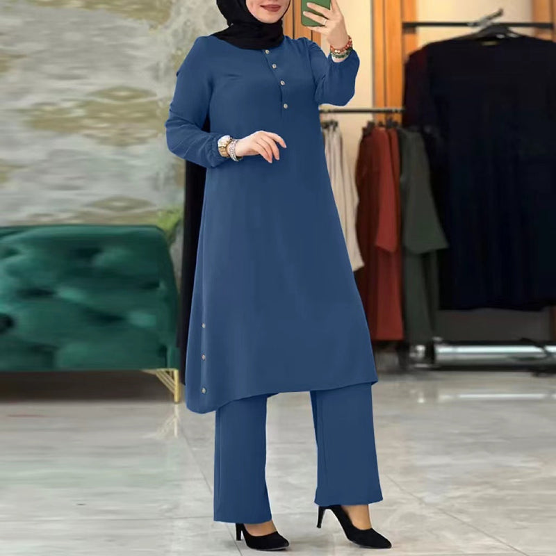 2 Pcs Women's Long Sleeve Solid Color Arabian Set XL 453953