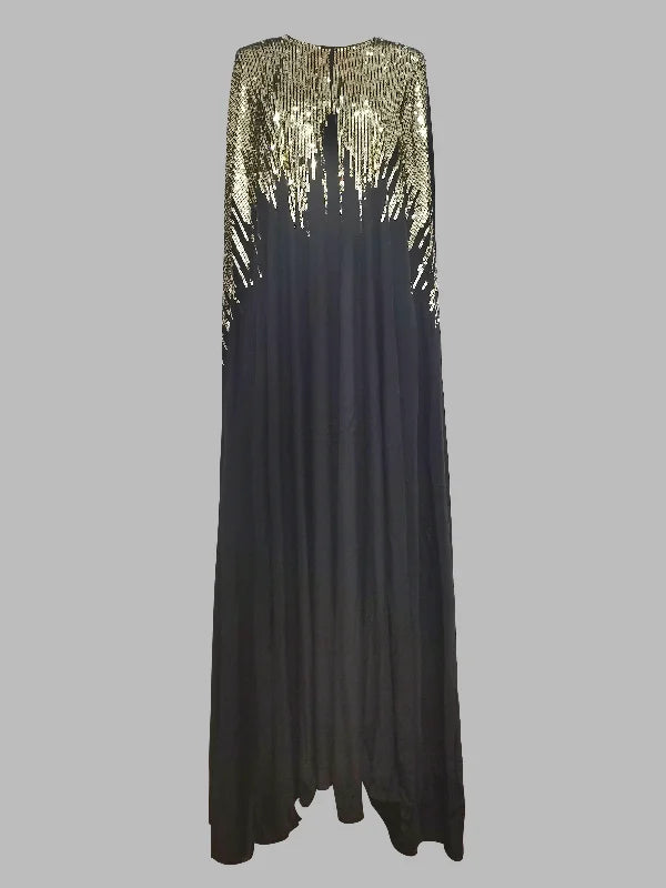 Long Sleeves Loose Rhinestone Round-Neck Maxi Dresses 116326 Long Sleeves Loose Rhinestone Round-Neck Maxi Dresses 116326