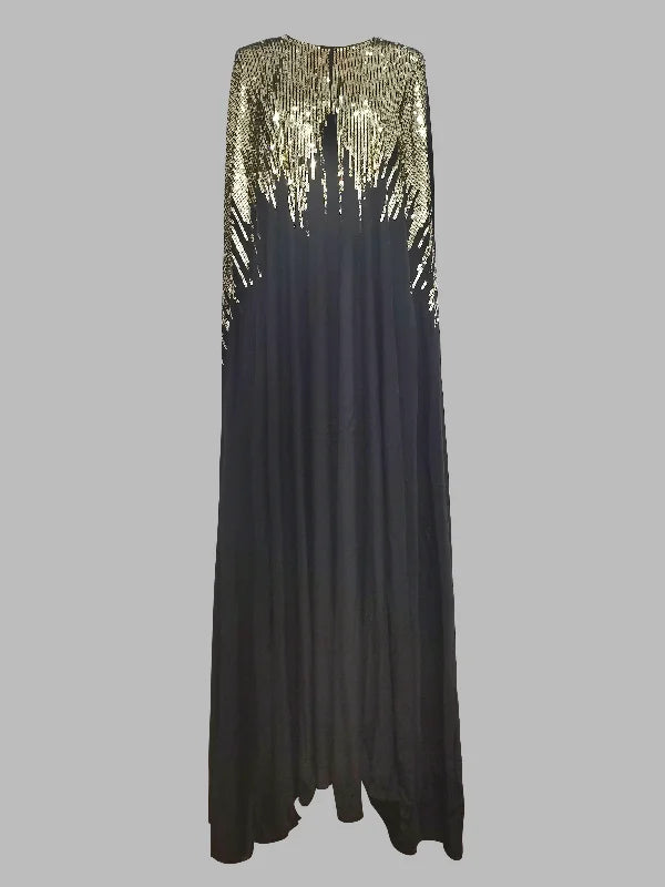Long Sleeves Loose Rhinestone Round-Neck Maxi Dresses l 116326