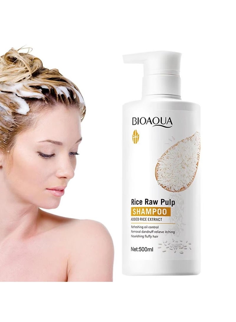 BIOAQUA Rice Puree Shampoo 500ml Removes Grease/Nourishes Hair/Adds Softness - TUZZUT Qatar Online Shopping