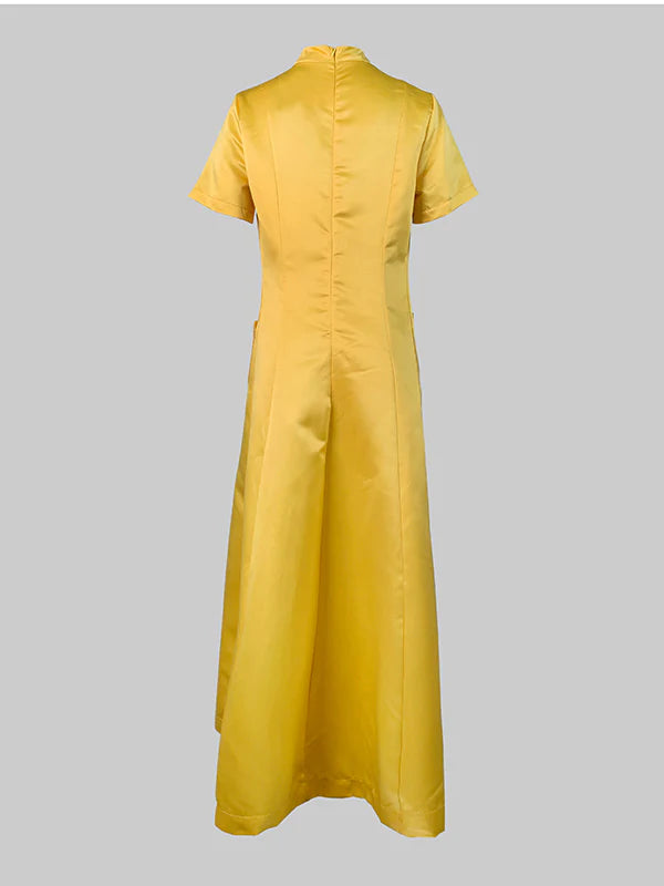 Short Sleeves Pockets Solid Color Split-Joint Round-Neck Maxi Dresses 158662 Short Sleeves Pockets Solid Color Split-Joint Round-Neck Maxi Dresses 158662