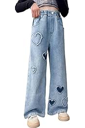 Girls Jeans Elastic Waist Wide Leg Pants Kids Jeans   S4977061 - TUZZUT Qatar Online Shopping