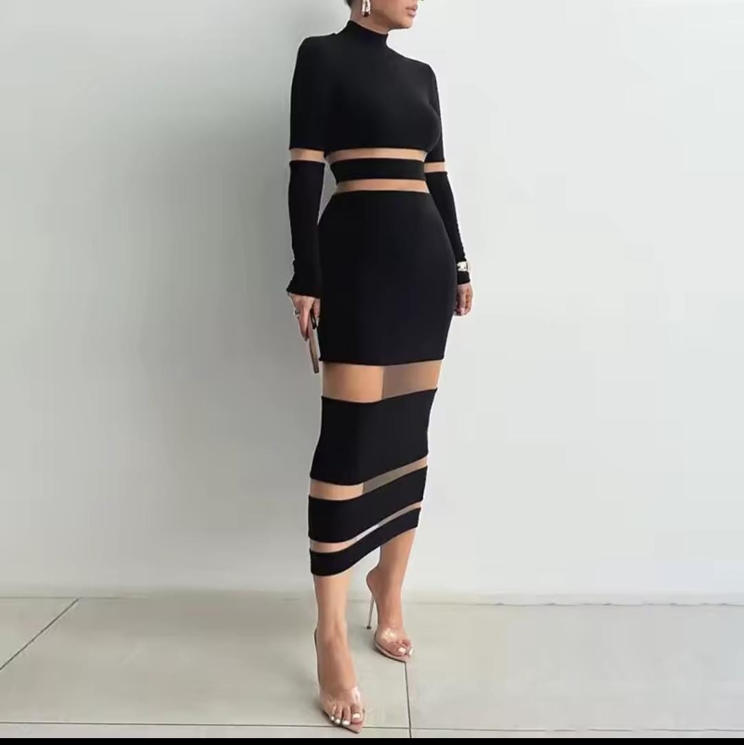 Women's Sexy Patchwork Bodycon Midi Dress 541564 Women's Sexy Patchwork Bodycon Midi Dress 541564