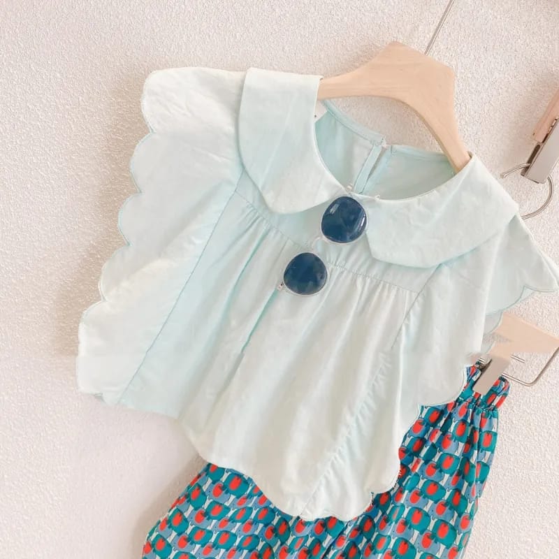 Girls' Clothing Sets Summer Korean Style Fashion Wavy Sleeveless Top + Wide Leg Pants 2pcs suits Children Clothes 8-9 Years S4463218