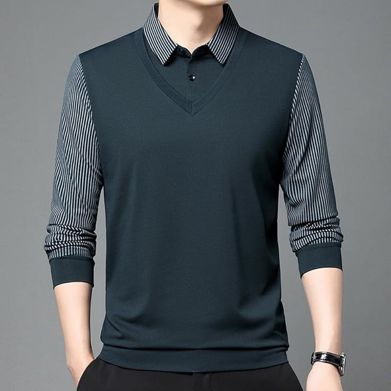 Men's Lapel Fake 2-Piece Long Sleeve Pullover Sweater S3038761