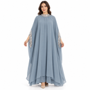 Women’s Blue-Grey Chiffon Maxi Kaftan Dress with Silver Sequin Trim 41786– Medium