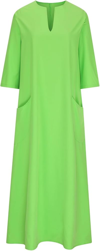 Women Summer Fall Casual Maxi Dress Loose Pockets Half Sleeve Solid Color Long Dresses Notch V Neck Homewear Outfits B233265 Women Summer Fall Casual Maxi Dress Loose Pockets Half Sleeve Solid Color Long Dresses Notch V Neck Homewear Outfits B233265