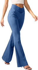 Leggings for Women High Waisted Bootcut Denim Pants Skinny Stetchy Wide Leg Jeggings Leisure Trousers Running Workout Casual Lounge Wear   WAK0087 - TUZZUT Qatar Online Shopping