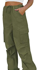 Women's High Waist Loose Cargo Pants with Pockets Straight Wide Leg Tactical Parachute Pants   KZ1024 - TUZZUT Qatar Online Shopping