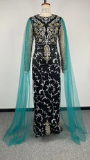 Emerald Prom Ball Gown Long Sleeve Sparkling Luxury Evening Dresses Lace Bridal Modest Wedding Dress With Detachable Skirt B-35140 - Tuzzut.com Qatar Online Shopping