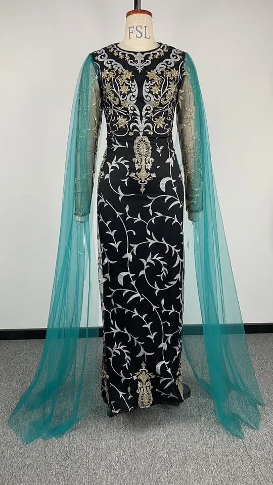 Emerald Prom Ball Gown Long Sleeve Sparkling Luxury Evening Dresses Lace Bridal Modest Wedding Dress With Detachable Skirt B-35140 - Tuzzut.com Qatar Online Shopping