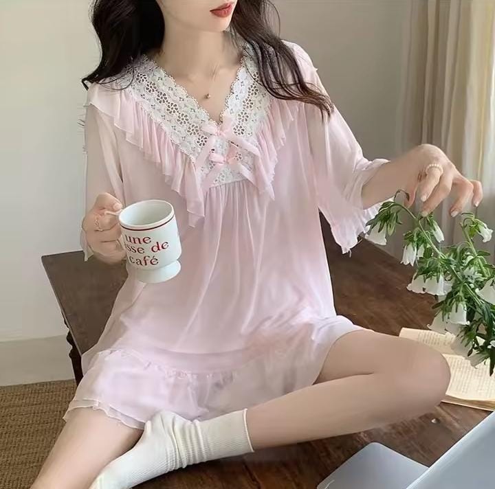Women's Short Sleeve Pajamas,Style Sleepwear, Comfortable V-Neck, Loose Lace Homewear S669100 Women's Short Sleeve Pajamas,Style Sleepwear, Comfortable V-Neck, Loose Lace Homewear S669100