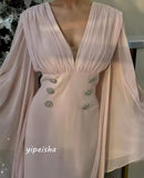 Customized Exquisite Elegant V-neck A-line Beading Draped Anke Length Skirts Charmeuse Evening Dresses   S2971456 - TUZZUT Qatar Online Shopping