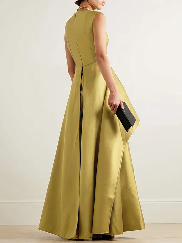 Sleeveless Wrap Falbala Layered Solid Color Zipper Round-Neck Jumpsuits L 133918 Sleeveless Wrap Falbala Layered Solid Color Zipper Round-Neck Jumpsuits L 133918
