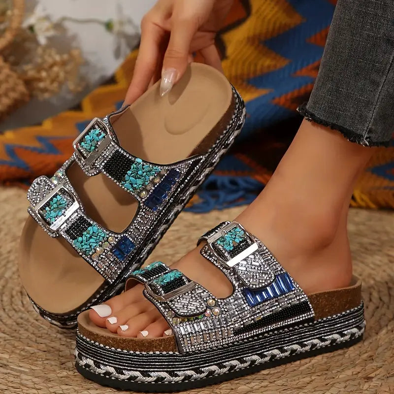 Women's Beaded Platform Slide Sandals PS102 - TUZZUT Qatar Online Shopping