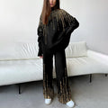 Ladies' Elegant And Fashionable Linear Bronzing Printing Suit L 070124616 - Tuzzut.com Qatar Online Shopping